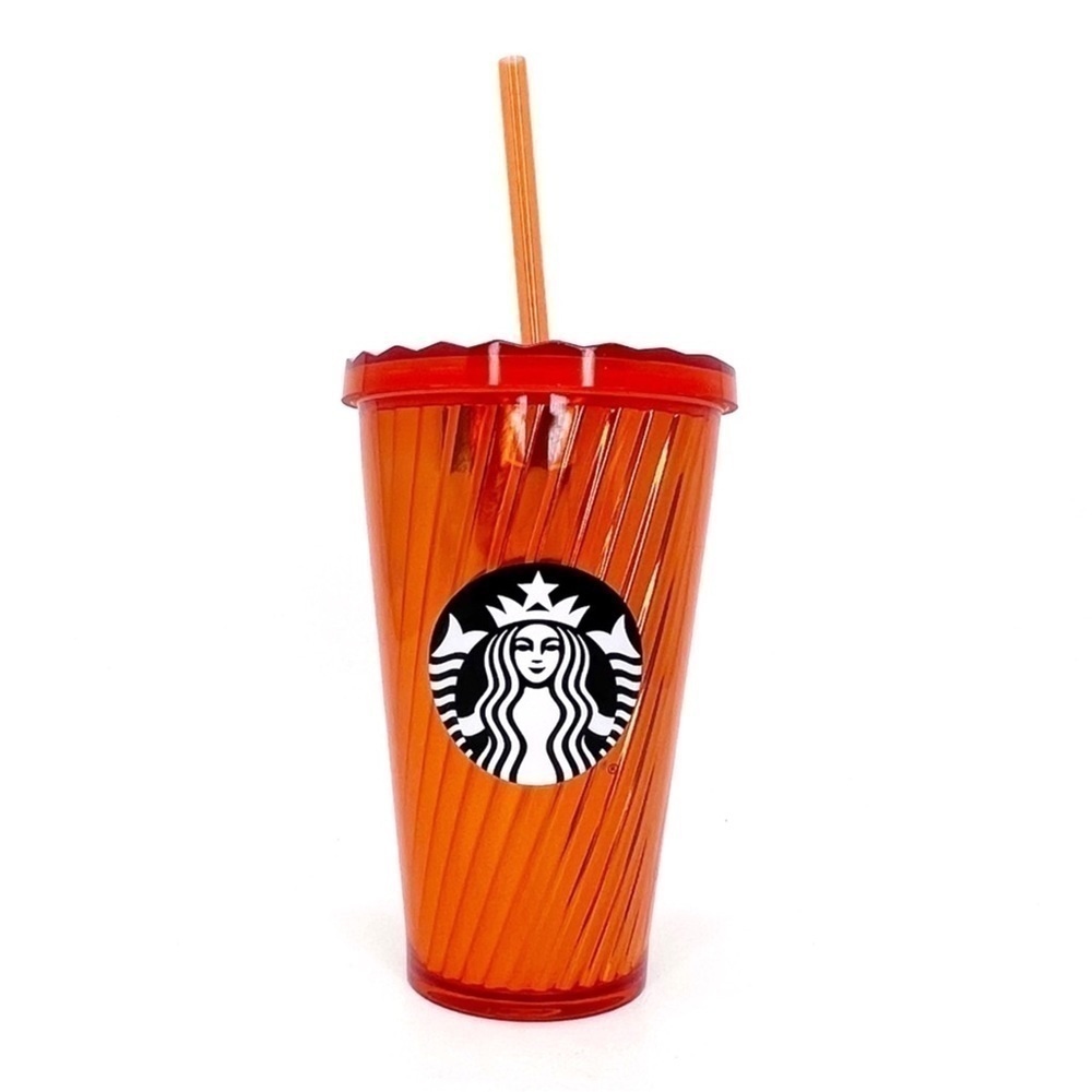 Starbucks Cold Cup Orange Mirrored Spiral 16 oz Grande Collectible New NWT
